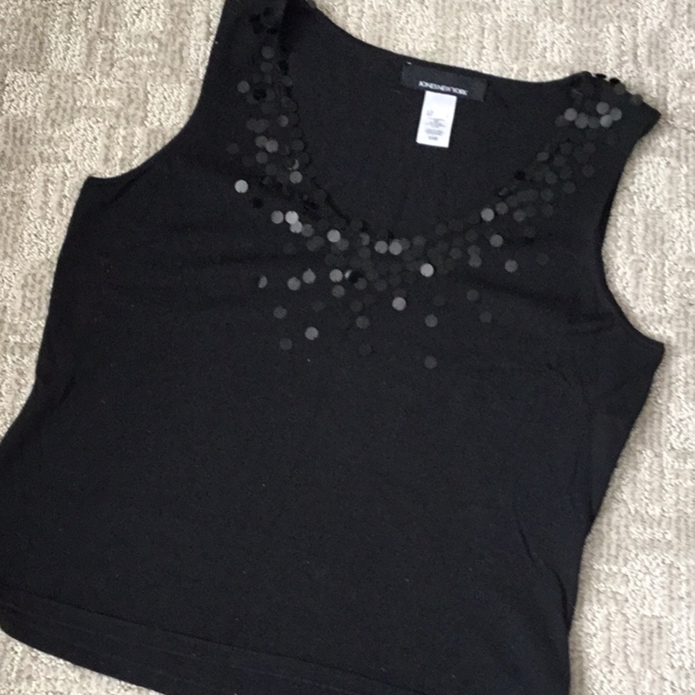 Jones New York Black sh sl dress top w/sequins Lg